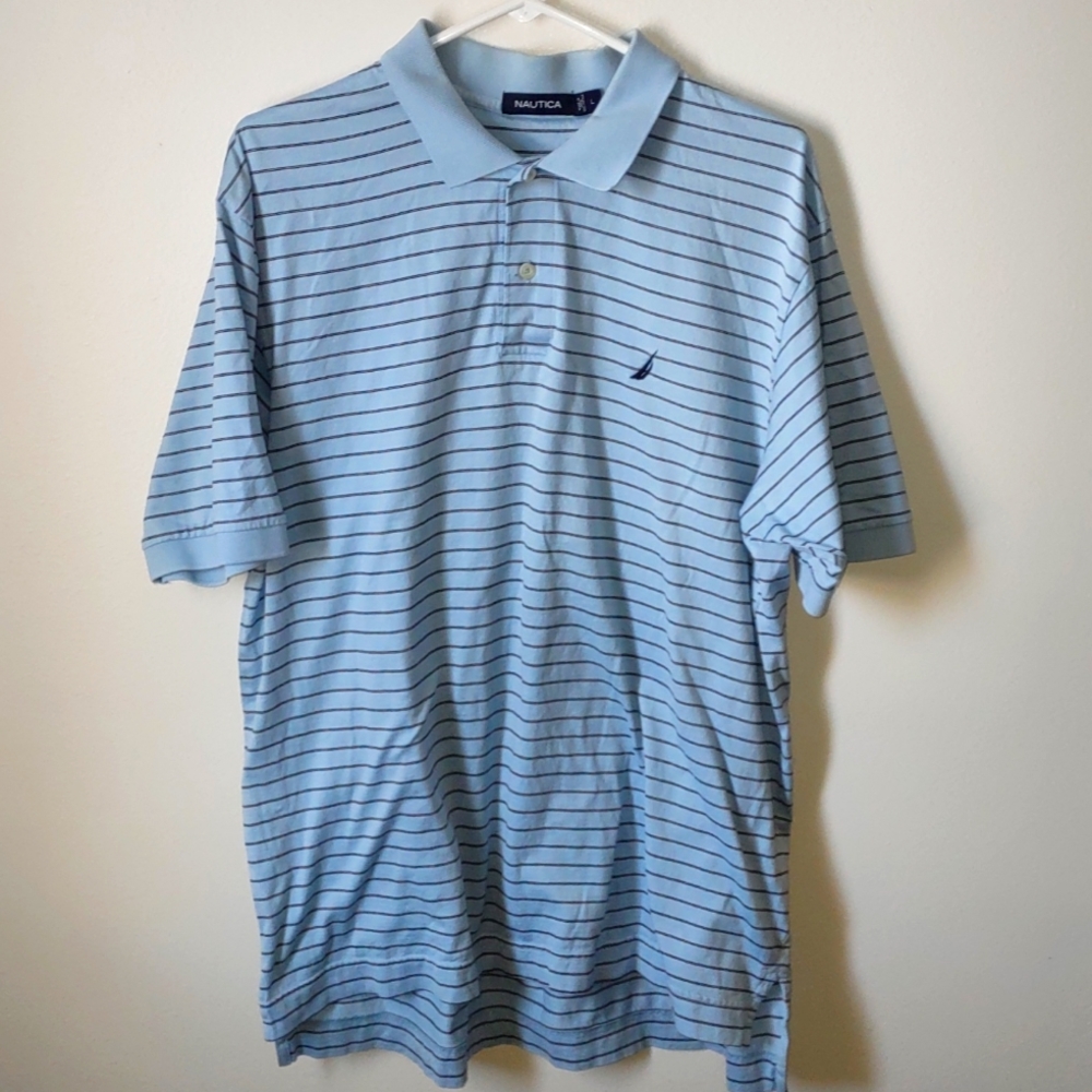 Nautica Large Blue And Striped Polo Shirt NWOT